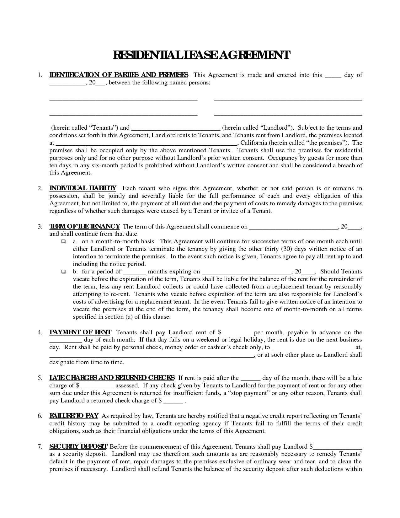 Printable Residential Free House Lease Agreement | Residential Lease - Apartment Lease Agreement Free Printable