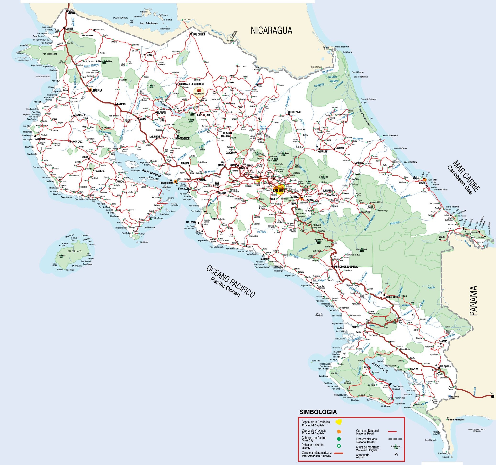 Printable Costa Rica Map   Printable Road Map Of Costa Rica Detailed Road Map Of Costa Rica Free Printable Map Of Costa Rica 