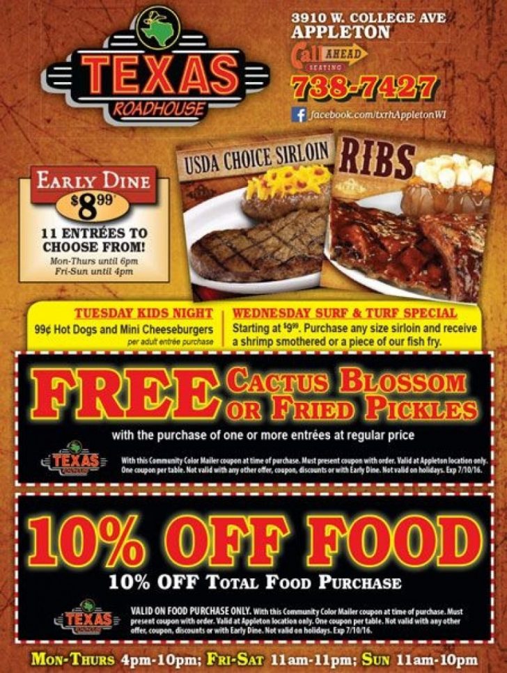 Texas Roadhouse Free Appetizer Printable Coupon 2015