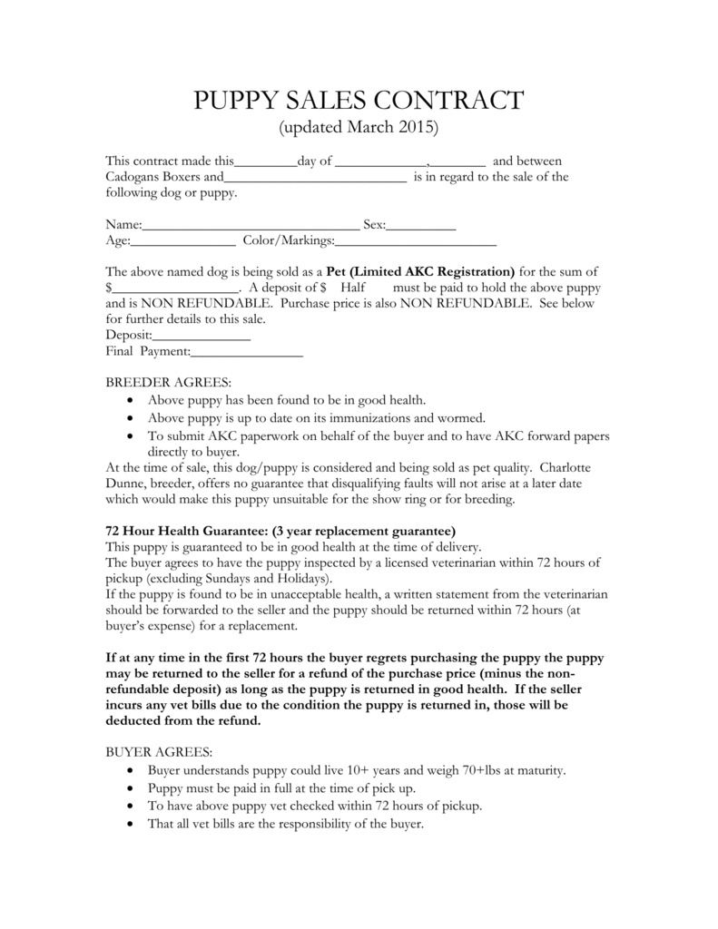 Puppy Sales Contract – Etaufal - Free Printable Puppy Sales Contract