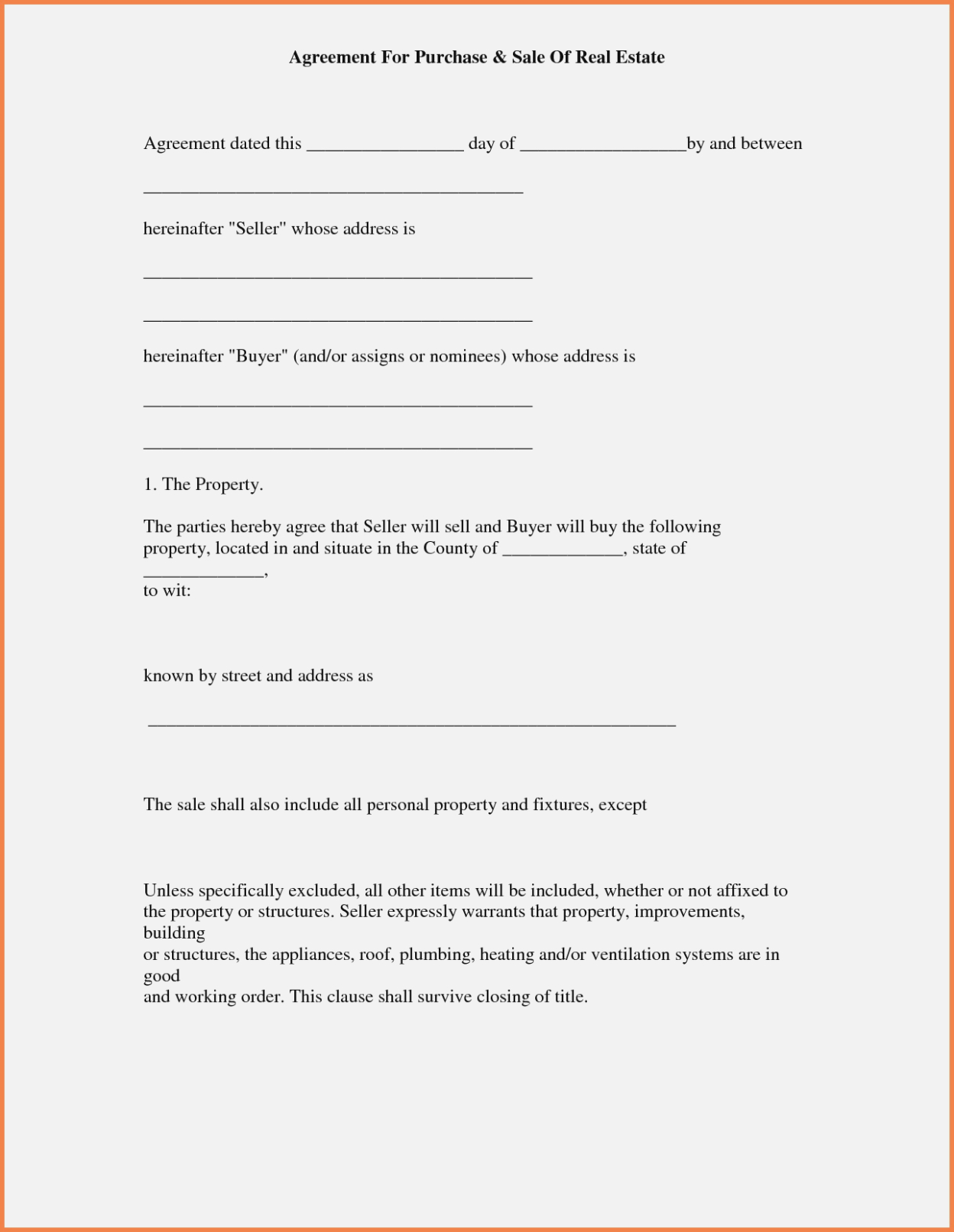 Purchase Agreement Contract Form Good Free Printable Real Estate - Free Printable Real Estate Contracts