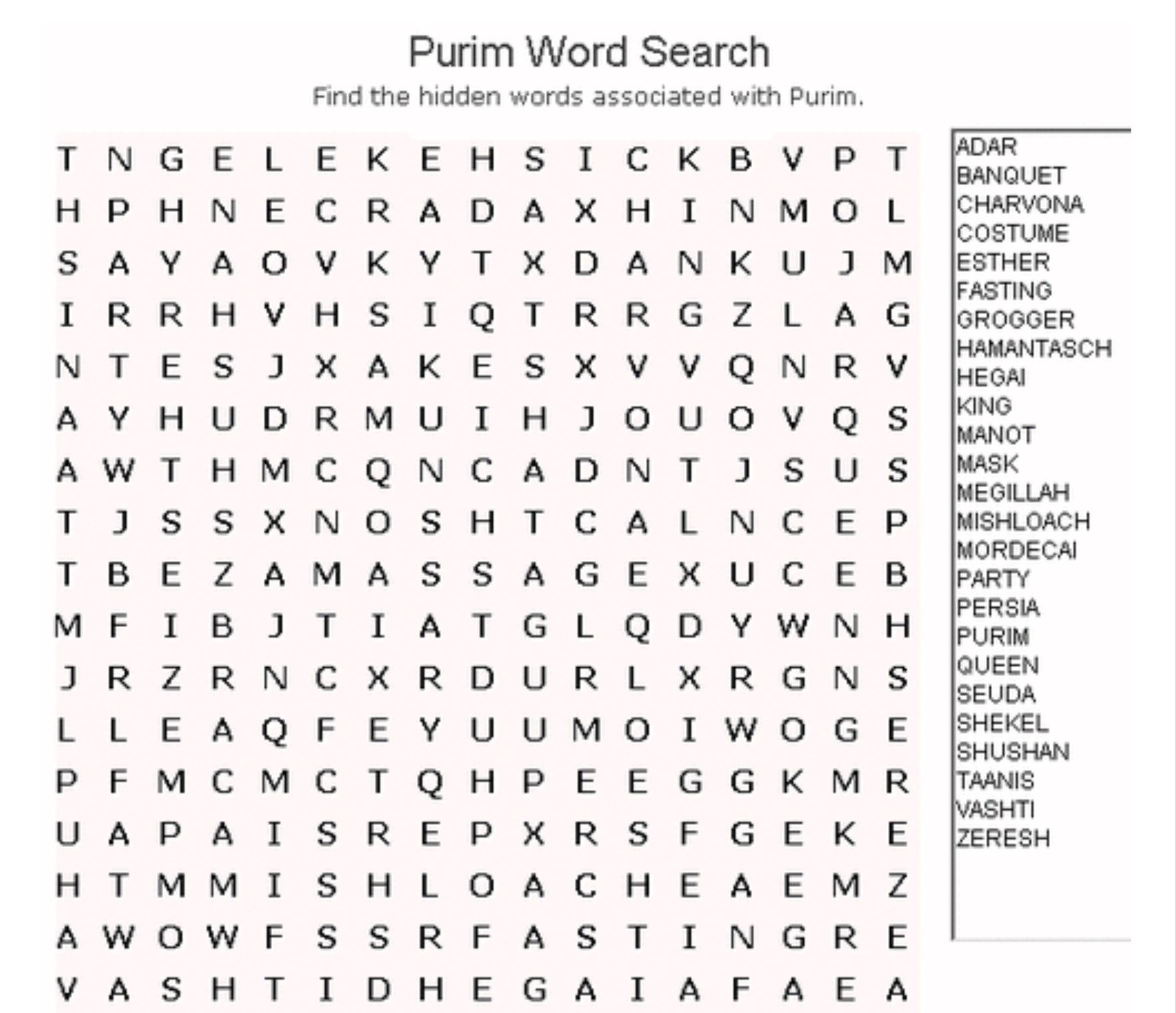 Purim Word Search | Kitah Dalet | Word Search Puzzles, Crossword - Free Printable General Knowledge Crossword Puzzles