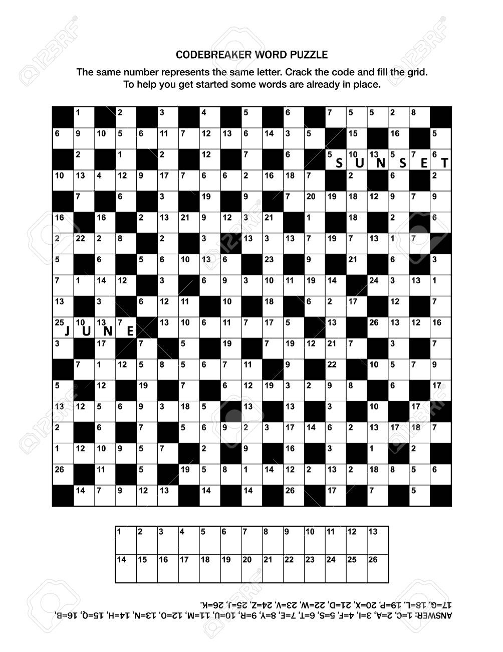 Puzzle Page With Codebreaker (Codeword, Code Cracker) Word Game - Free Printable General Knowledge Crossword Puzzles