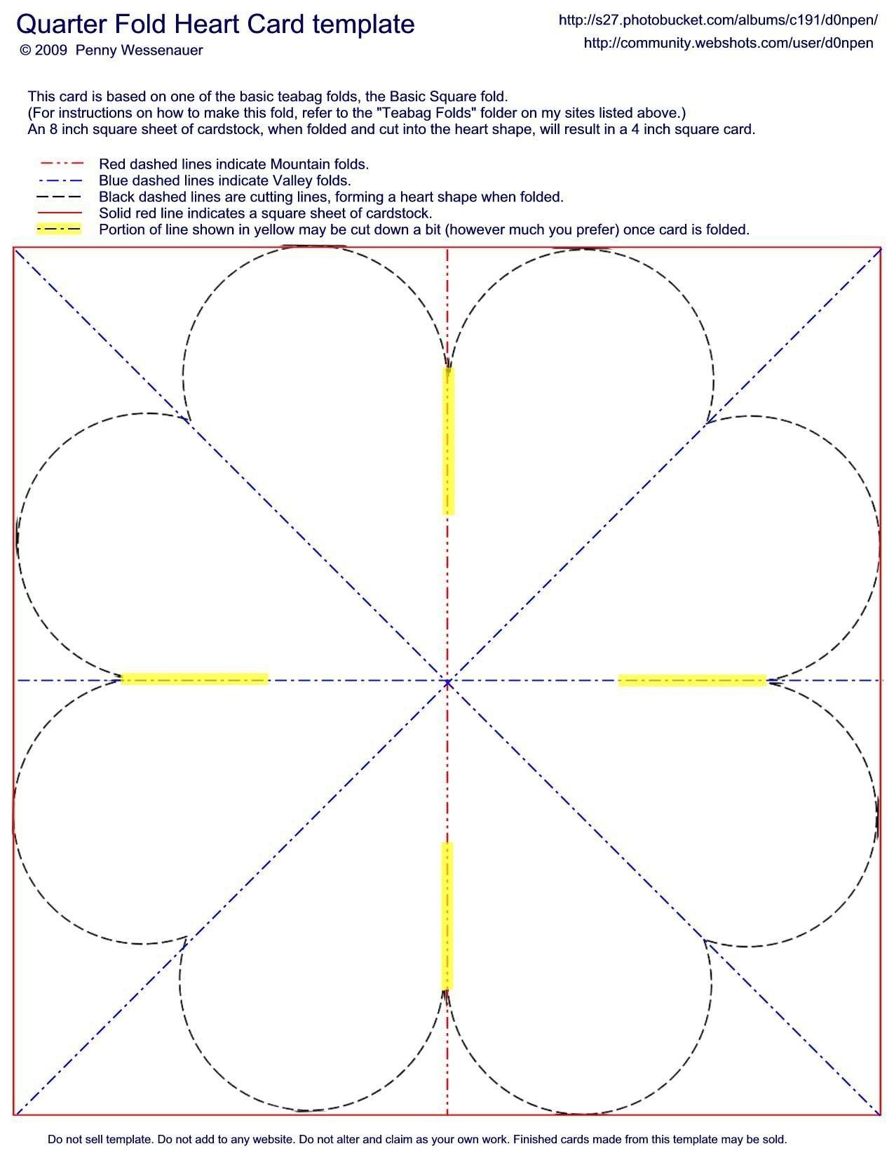 Quarter-Fold Heart Card Template | Valentines | Card Making - Free Printable Quarter Fold Christmas Cards