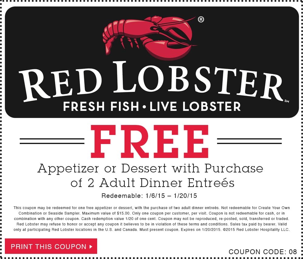 Red Lobster Free Appetizer Coupon Free Printable Red Lobster Coupons