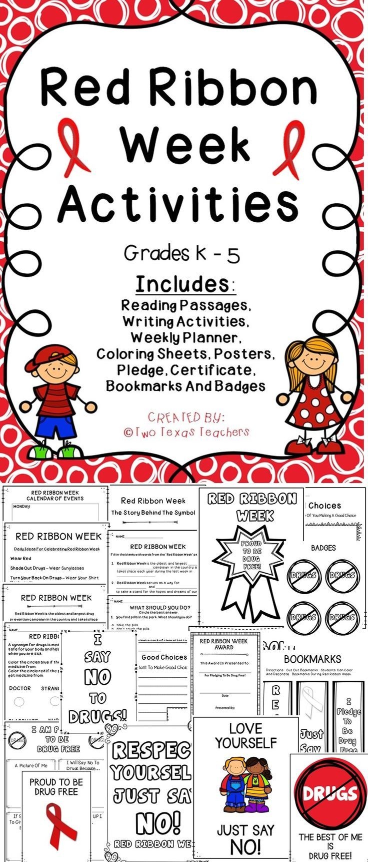 Red Ribbon Week | Best Of Tpt | Red Ribbon Week, Red Ribbon - Free Printable Drug Free Pledge Cards