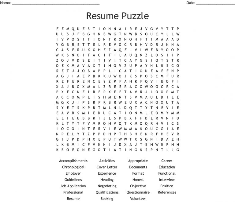 Resume Puzzle Word Search - Wordmint - Create A Wordsearch Puzzle For ...