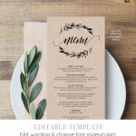 Rustic Wedding Menu Template, Printable Menu Card, Editable Text   Free Printable Wedding Menu Card Templates