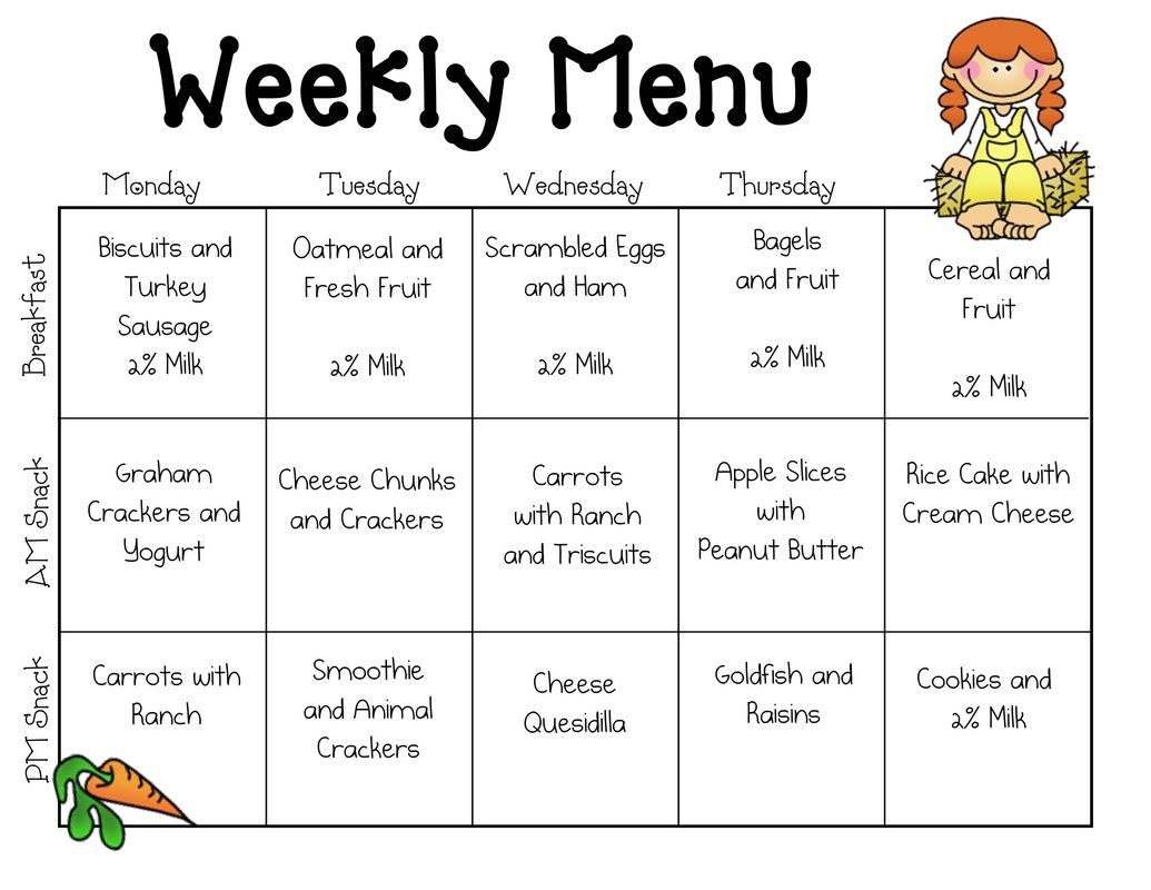 Sample Daycare Menu Templates | Preschool | Daycare Menu, Toddler - Free Printable Daycare Menus