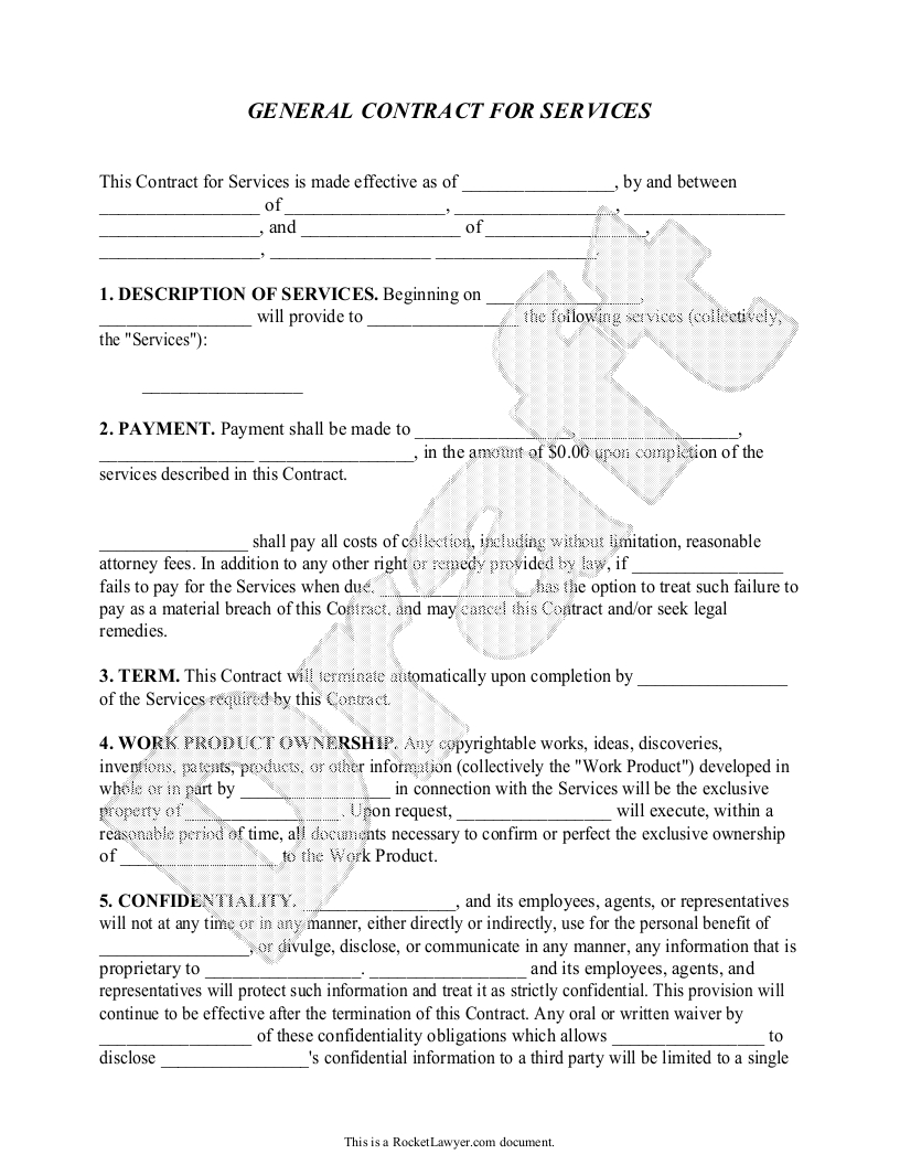 Sample General Contract For Services Form Template | Contracts - Free Printable Service Contract Forms