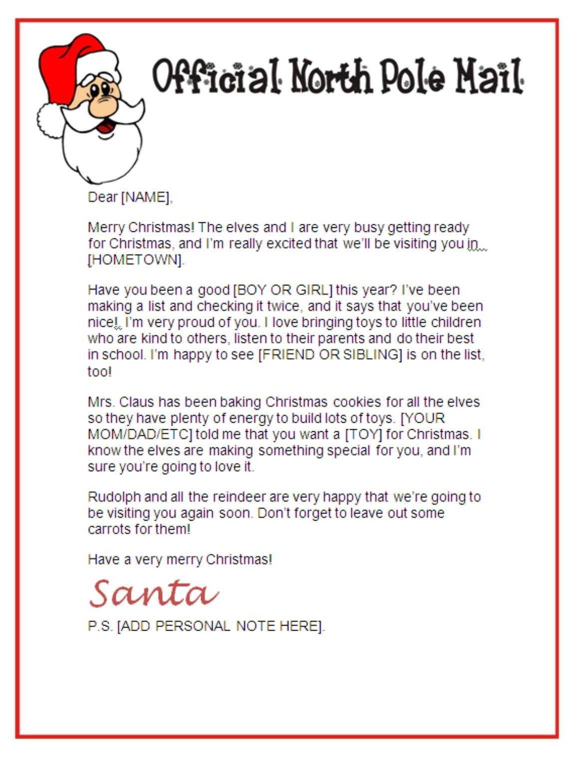 Santa North Pole Workshop Santa Letter Templates Jxmsdp1U - Free Personalized Printable Letters From Santa Claus