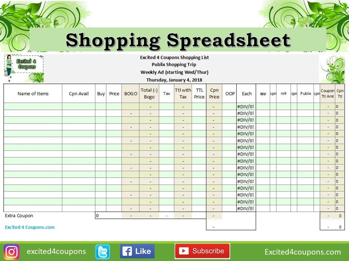 Shopping Spreadsheet, Great List To Go Shopping When Using Coupons - Free Printable Coupon Spreadsheet