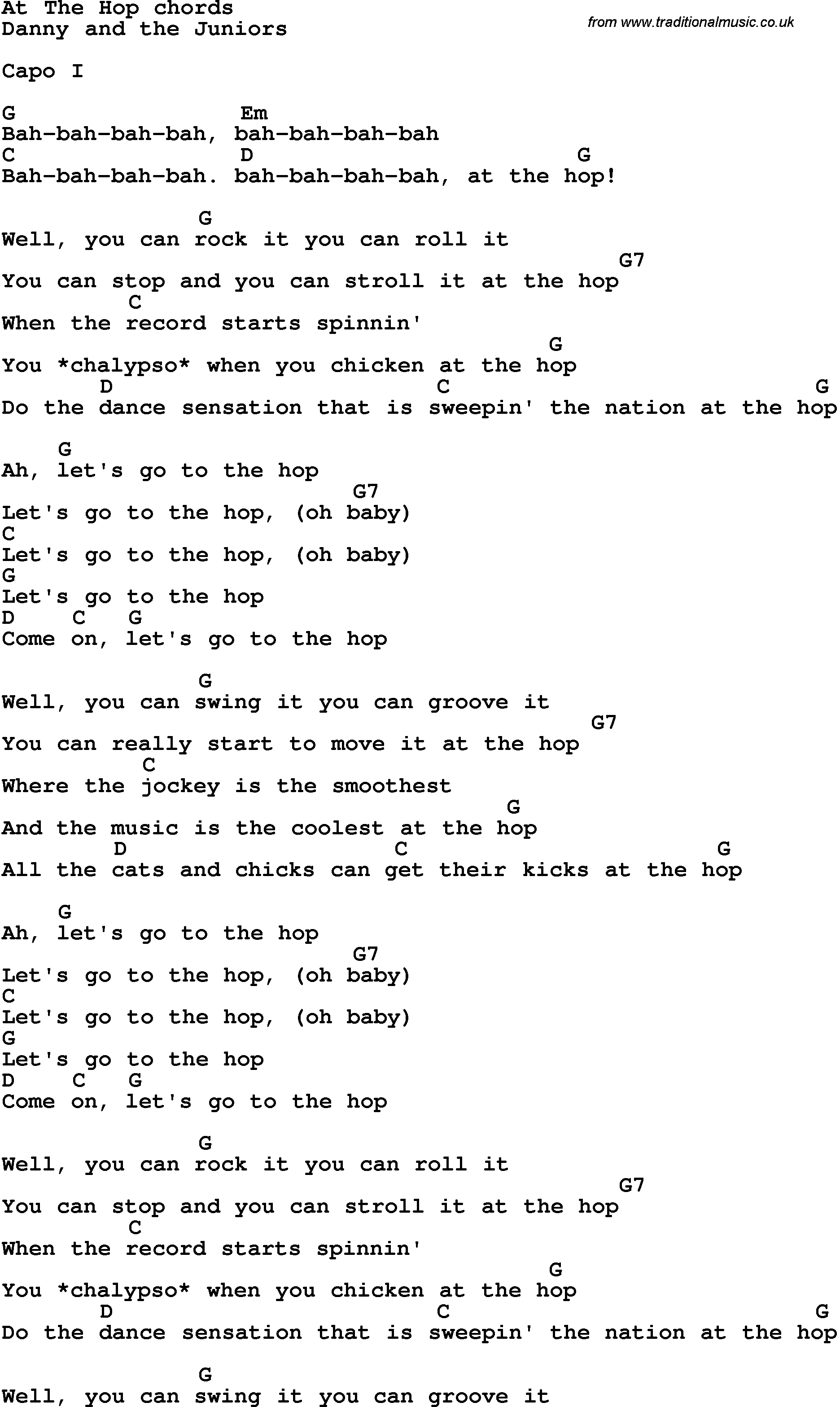 Song Lyrics With Guitar Chords For At The Hop | Music In 2019 - Free Printable Song Lyrics With Guitar Chords