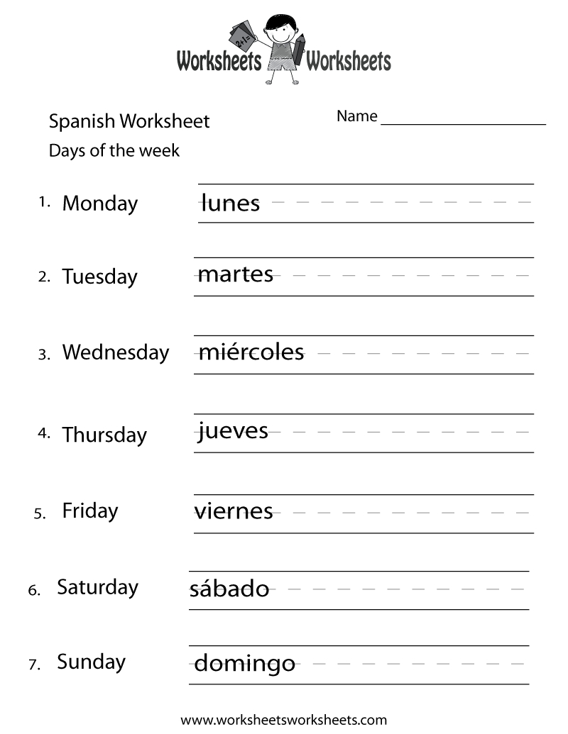 Spanish Days Of The Week Worksheet - Free Printable Educational - Free Printable Elementary Spanish Worksheets