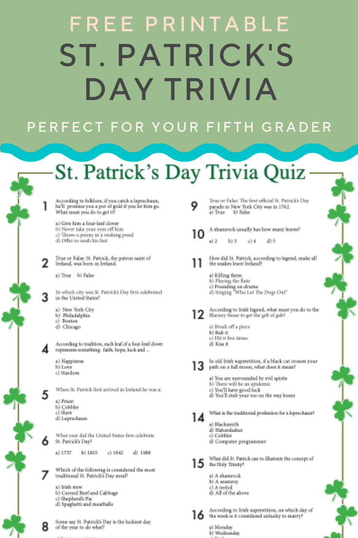 St. Patrick&amp;#039;s Day Trivia | St. Patrick&amp;#039;s Day | St Patrick&amp;#039;s Day - Kwanzaa Trivia Free Printable