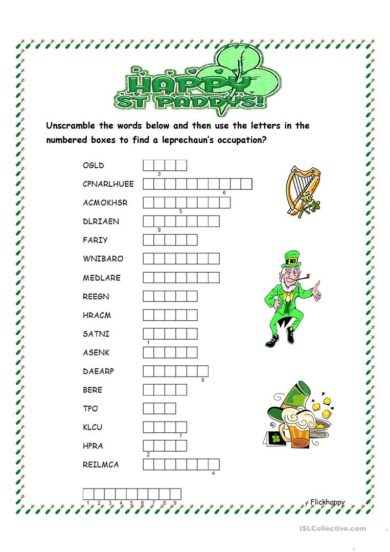 St. Patrick&amp;#039;s Day Word Scramble Worksheet - Free Esl Printable - Free Printable Word Scramble Worksheets