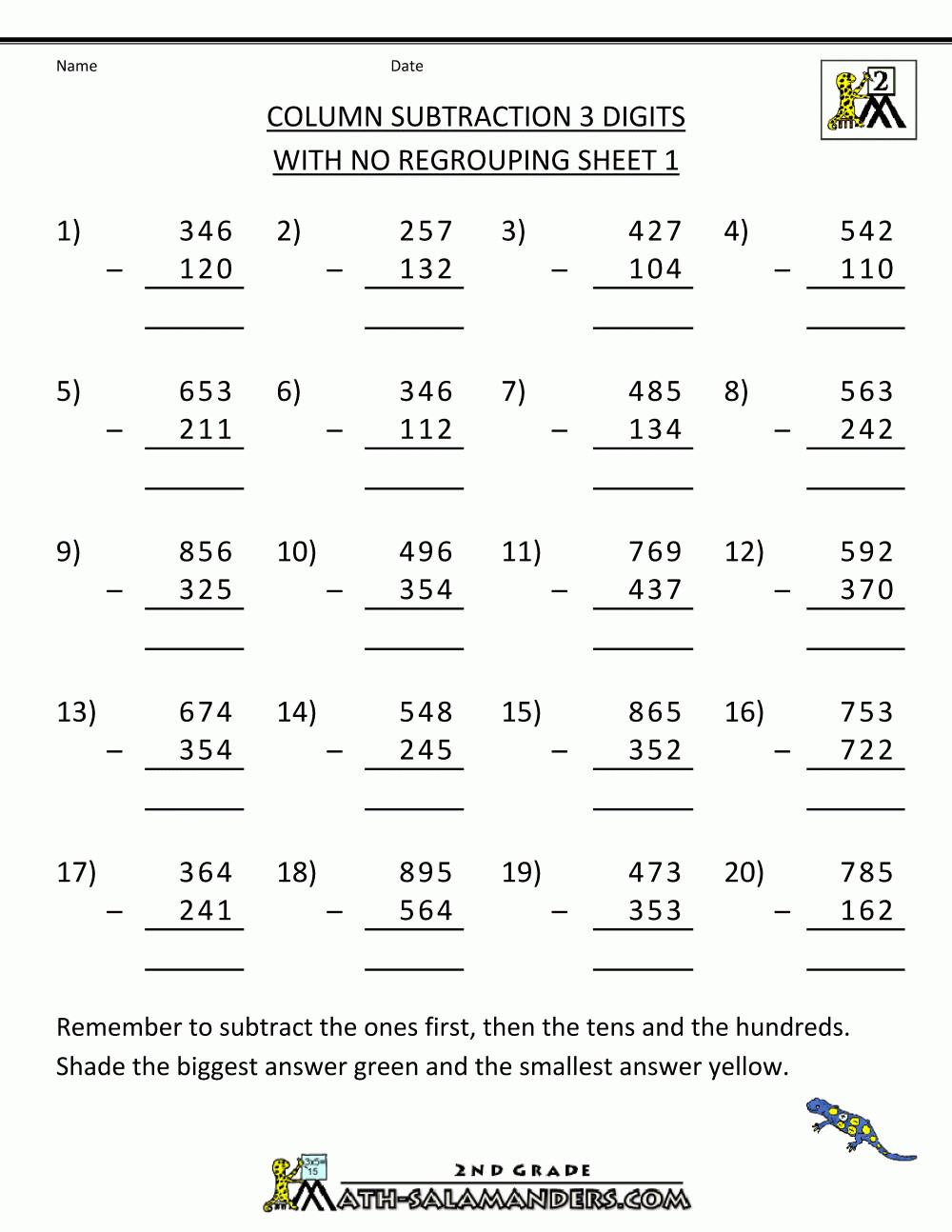 Subtraction-With-Regrouping-Column-Subtraction-3-Digits-No - Free Printable 3 Digit Subtraction With Regrouping Worksheets
