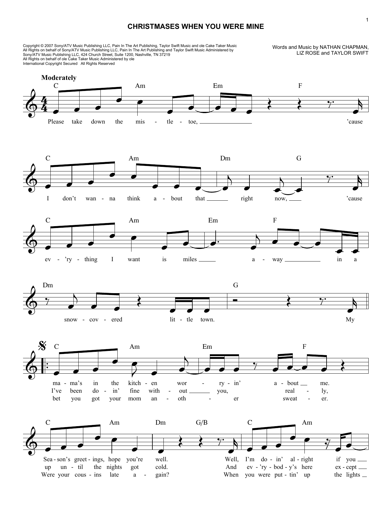 Taylor Swift &amp;#039;christmases When You Were Mine&amp;#039; Sheet Music, Notes - Taylor Swift Mine Piano Sheet Music Free Printable