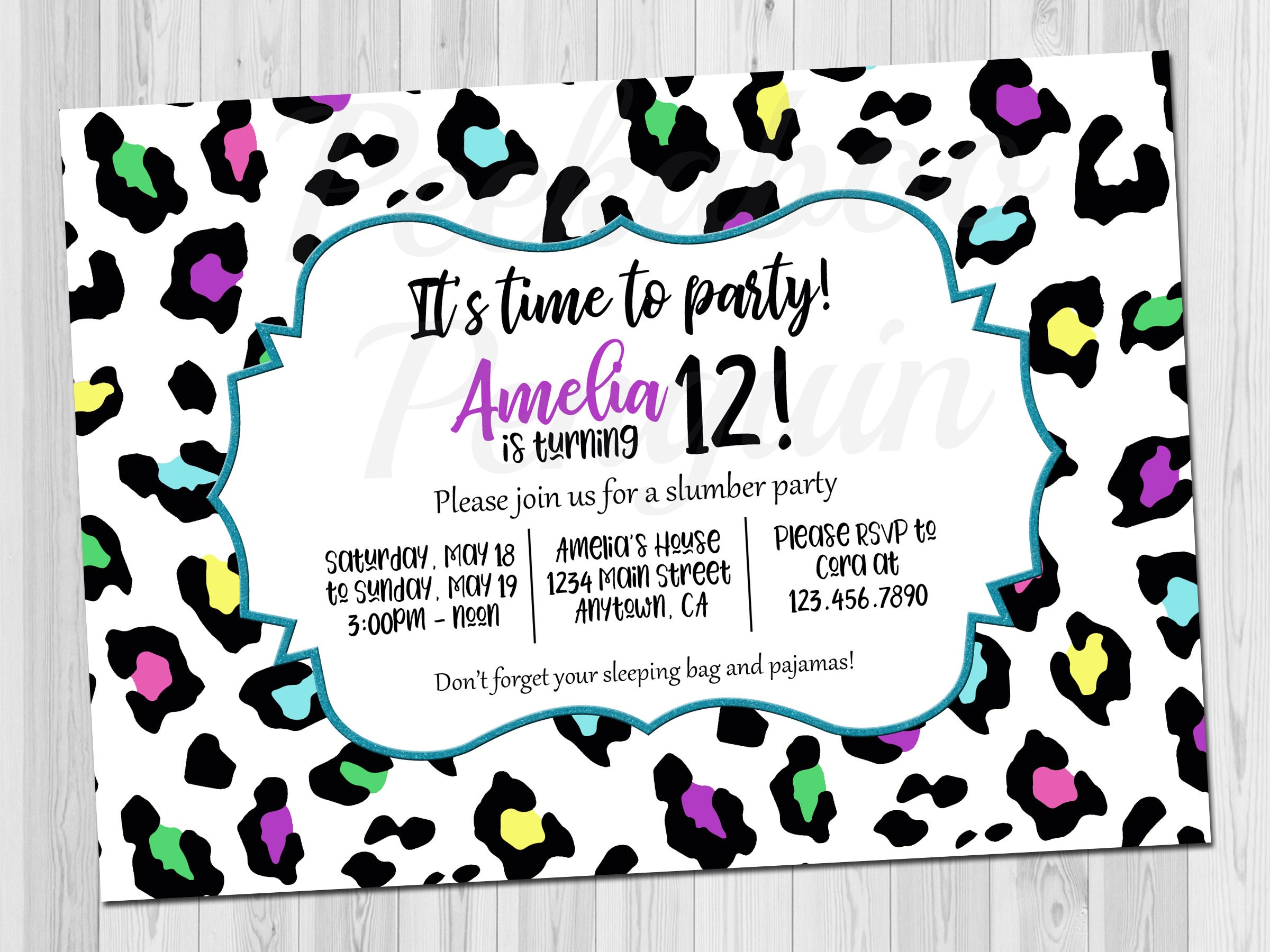 Teen Birthday Invitation Tween Birthday Invite Rainbow | Etsy - Free Printable Cheetah Birthday Invitations