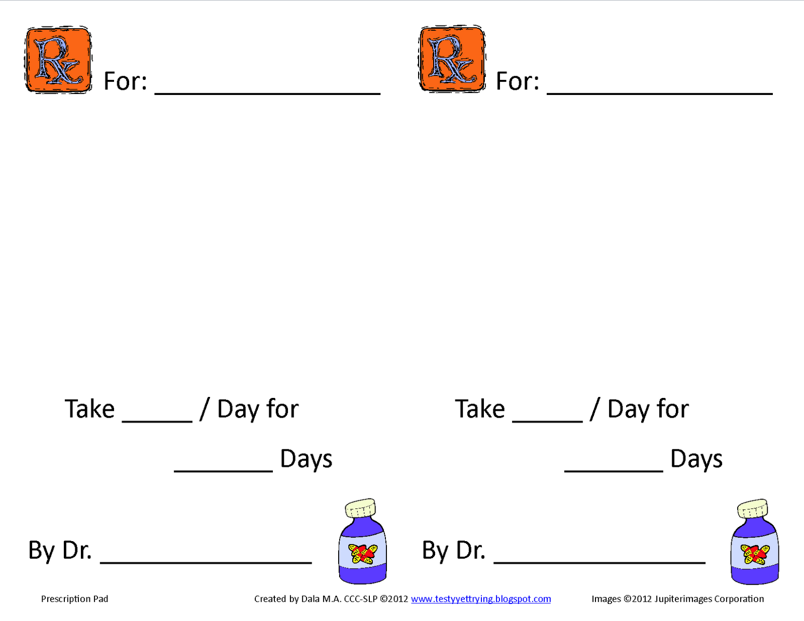 Testy Yet Trying: Homemade Doctor Kit Accessories - Play - Free Printable Prescription Pad