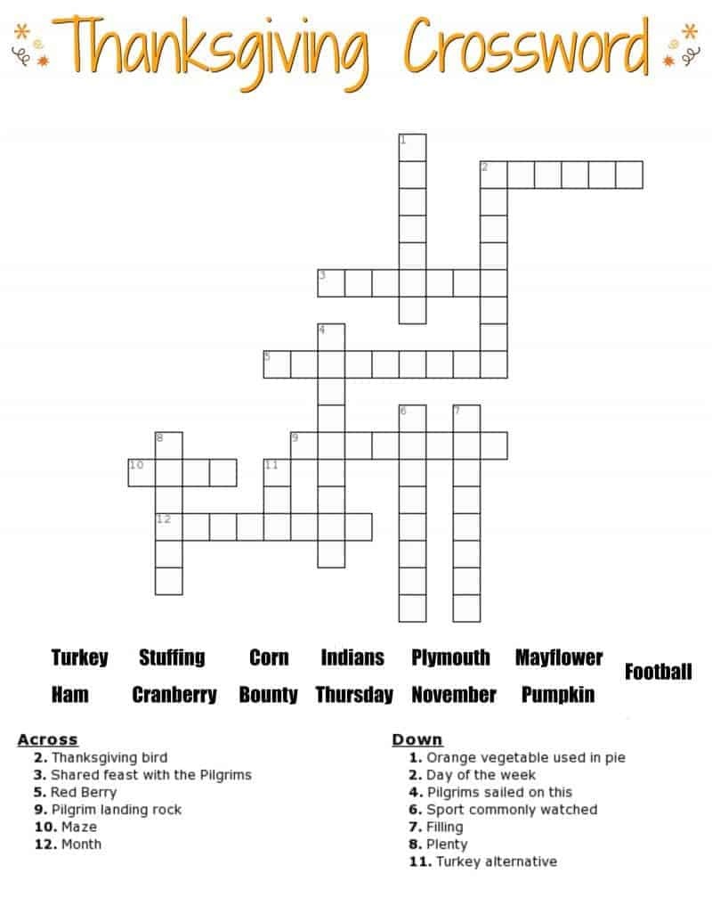 Thanksgiving Crossword Puzzle Free Printable - Thanksgiving Crossword Puzzles Printable Free