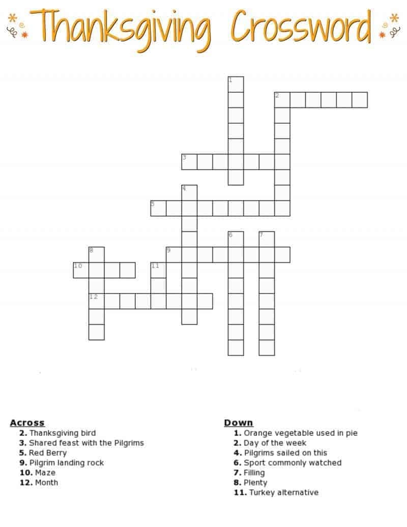 Thanksgiving Crossword Puzzle Free Printable - Thanksgiving Crossword Puzzles Printable Free