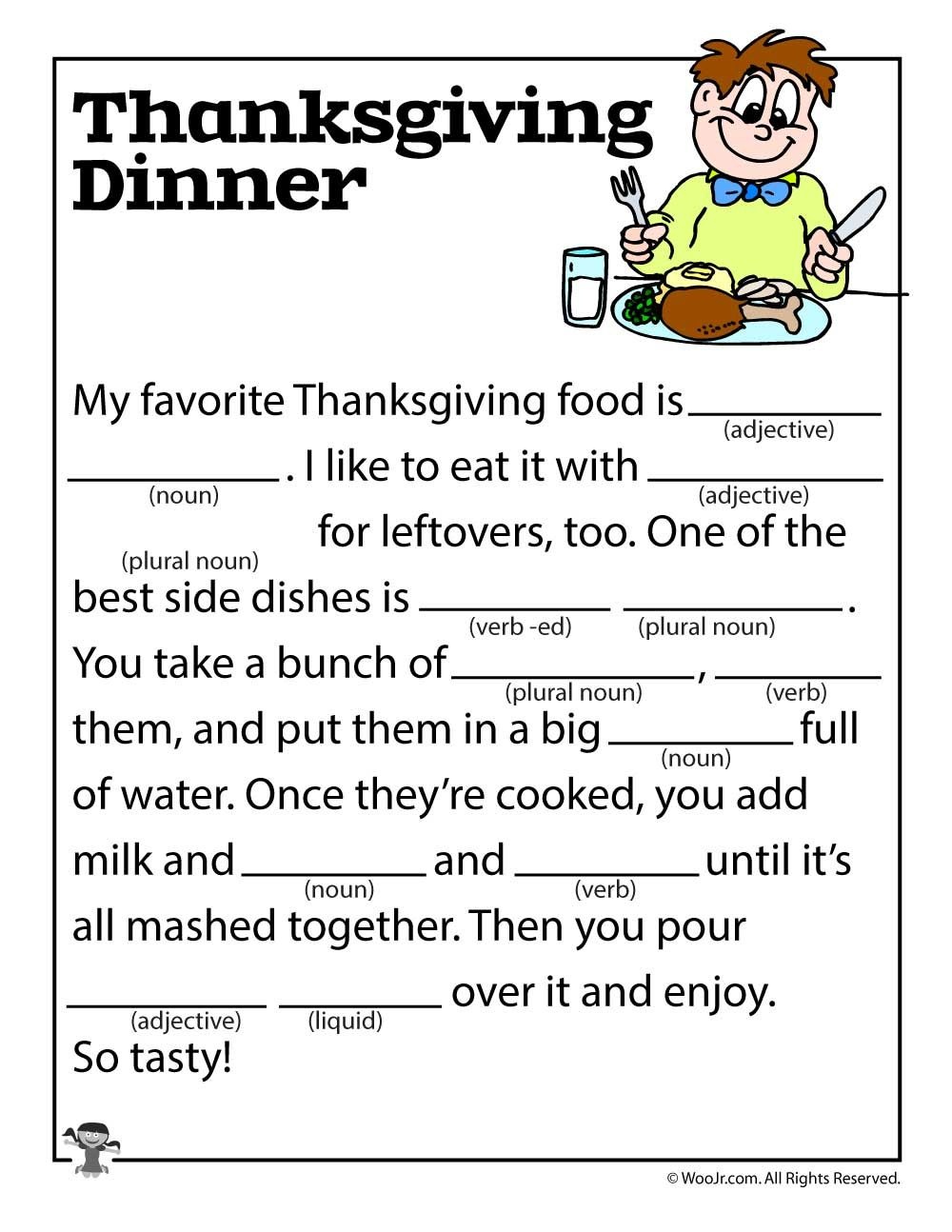 Celebrating Thanksgiving Mad Lib Woo Jr Kids Activities Free