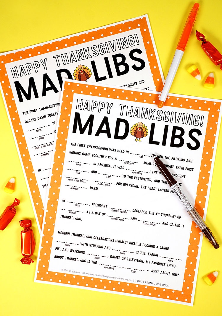 Thanksgiving Mad Libs Printable Game - Happiness Is Homemade - Mad Libs Online Printable Free