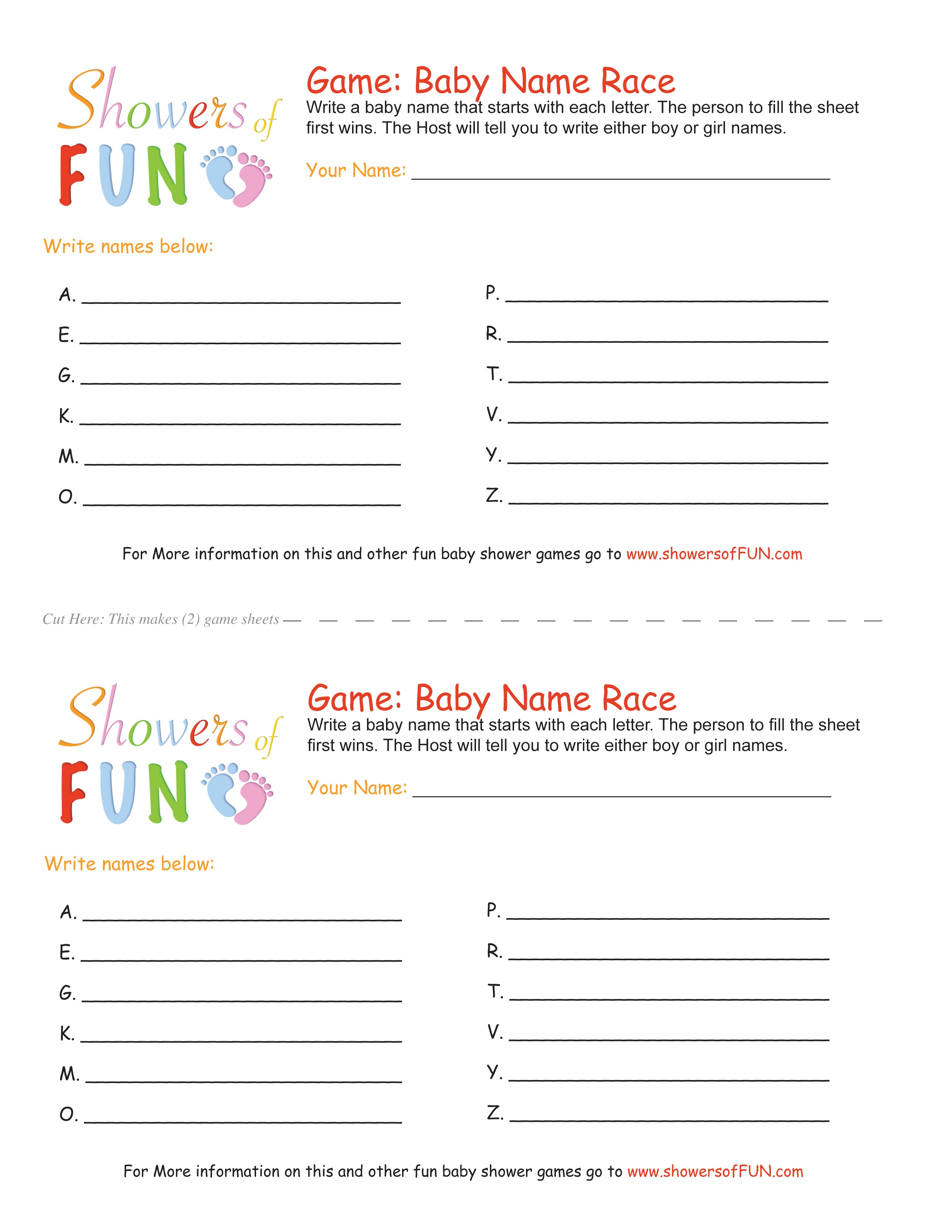 The Baby Name Race Baby Shower Game - Baby Name Race Free Printable