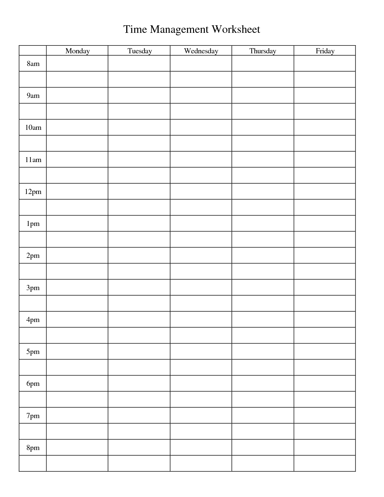 Free Printable Time Management Worksheet Pdf