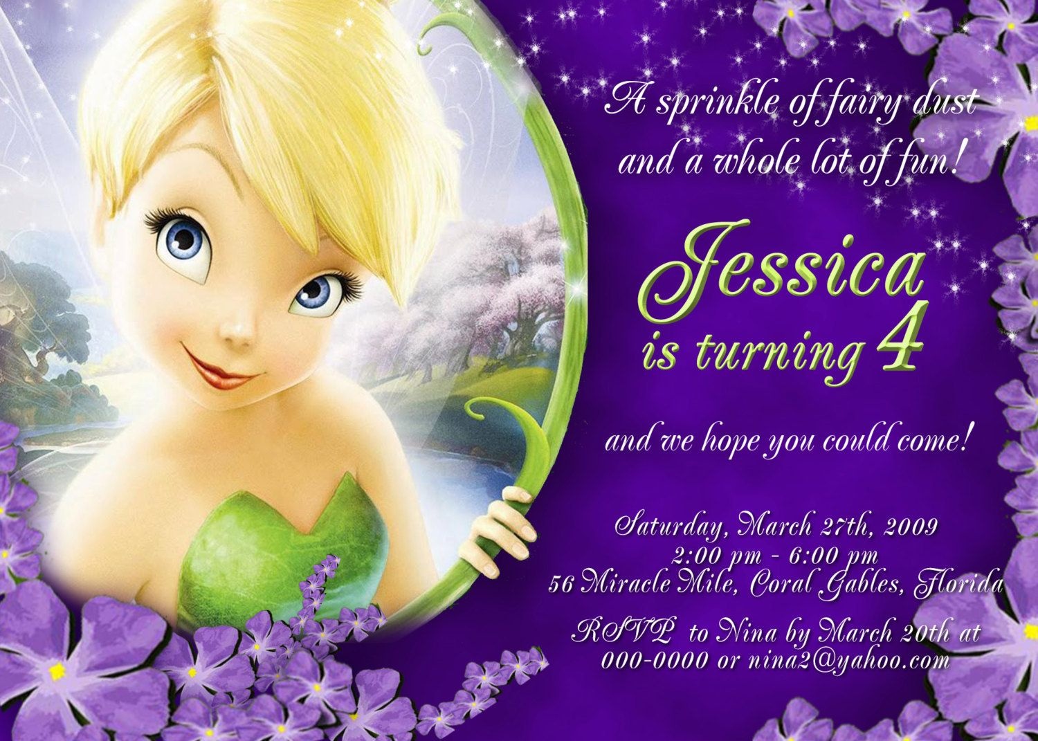 Tinkerbell Invitation For Disney Fairies Birthday Party Tink Tinker - Free Tinkerbell Printable Birthday Invitations