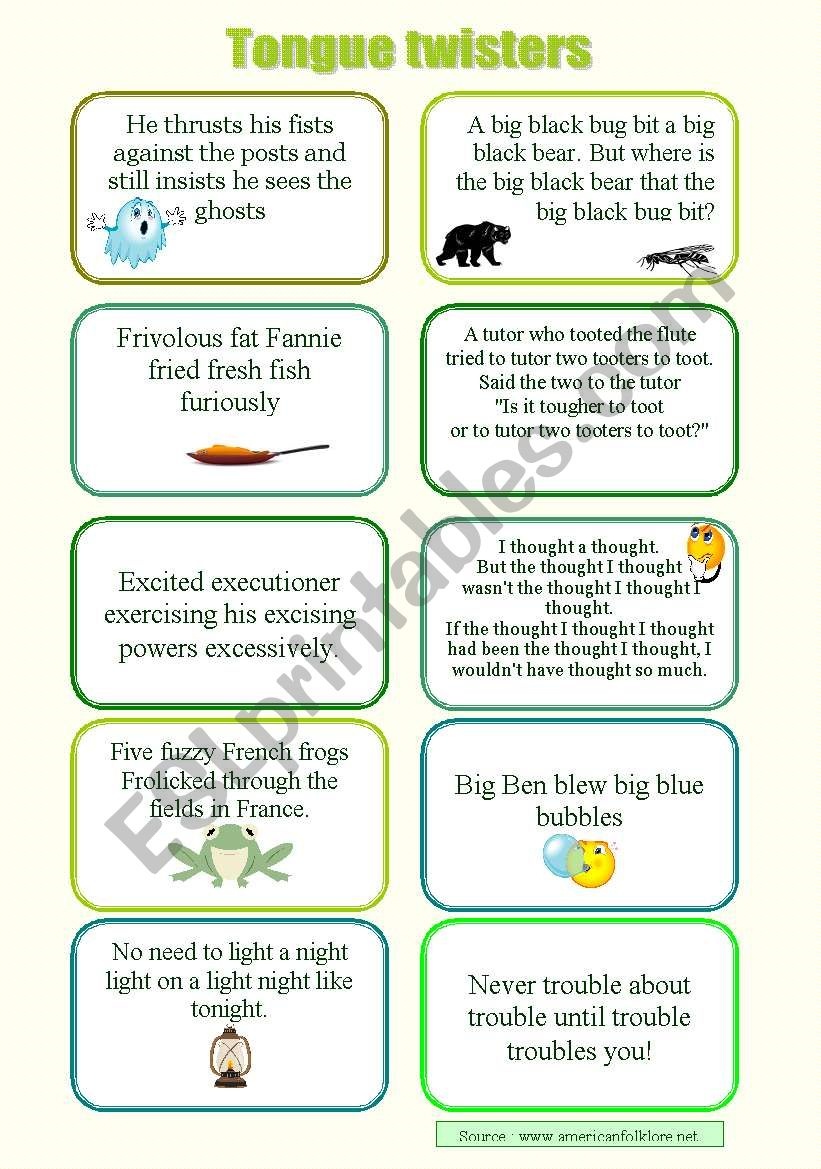 Tongue Twisters - Esl Worksheethayet - Free Printable Tongue Twisters