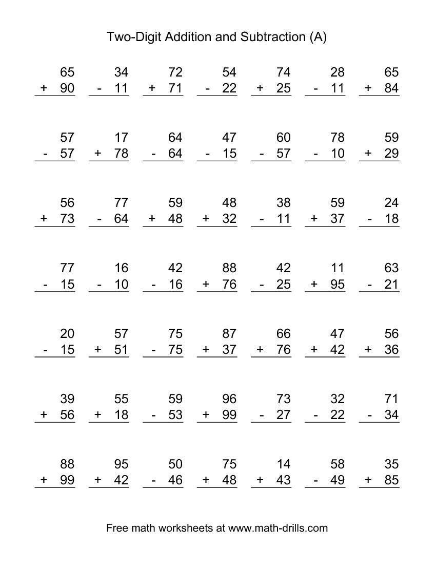 Two-Digit (A) Combined Addition And Subtraction Worksheet | Addition - Free Printable Mixed Addition And Subtraction Worksheets