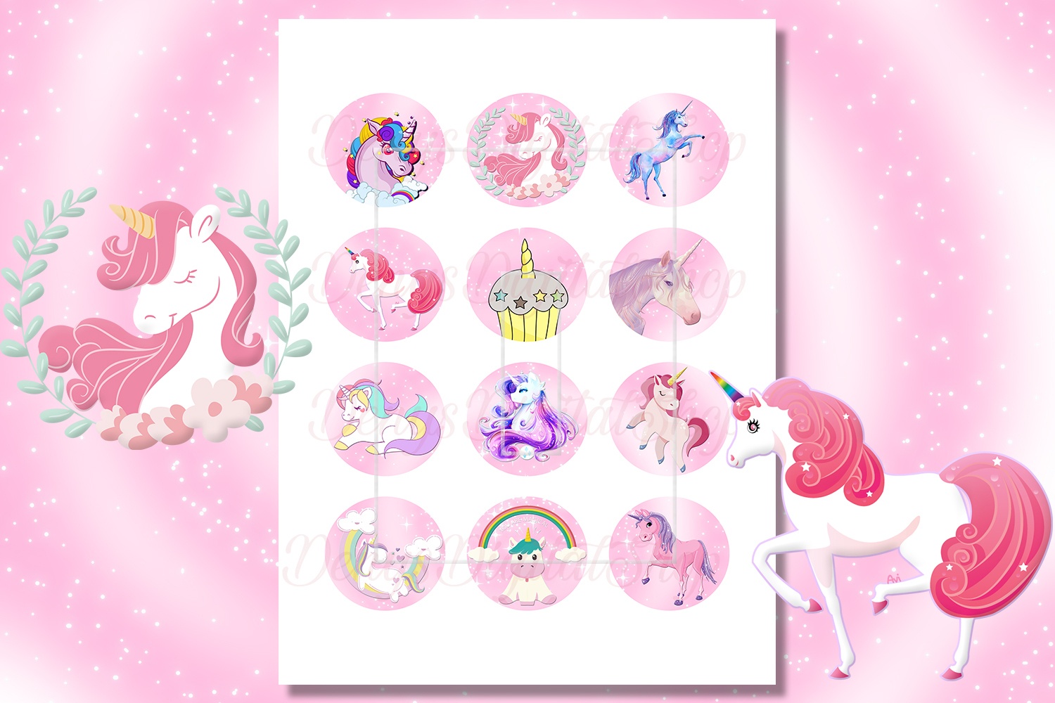 Unicorn Digital Collage Sheet, Unicorns, Unicorn Printable - Free Printable Cabochon Templates