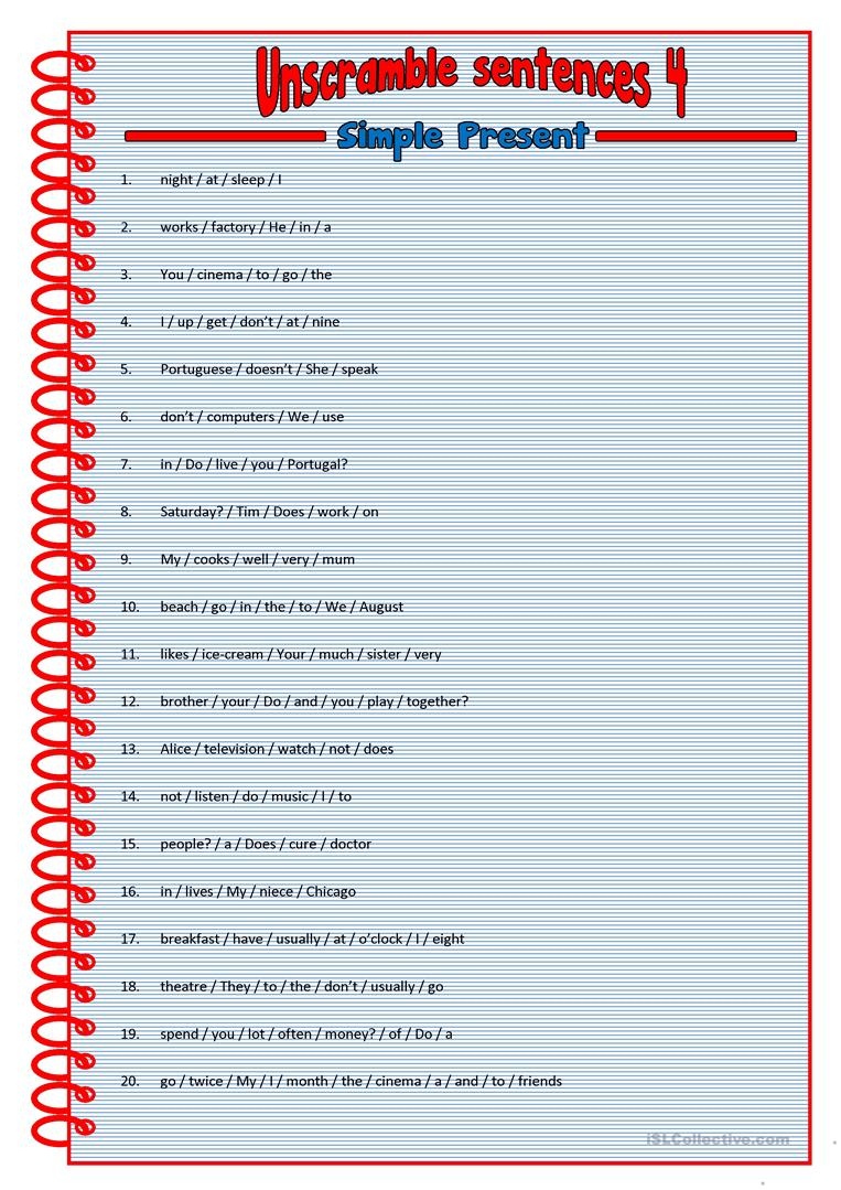 Unscramble Sentences 4 Worksheet Free Esl Printable Worksheets Free 