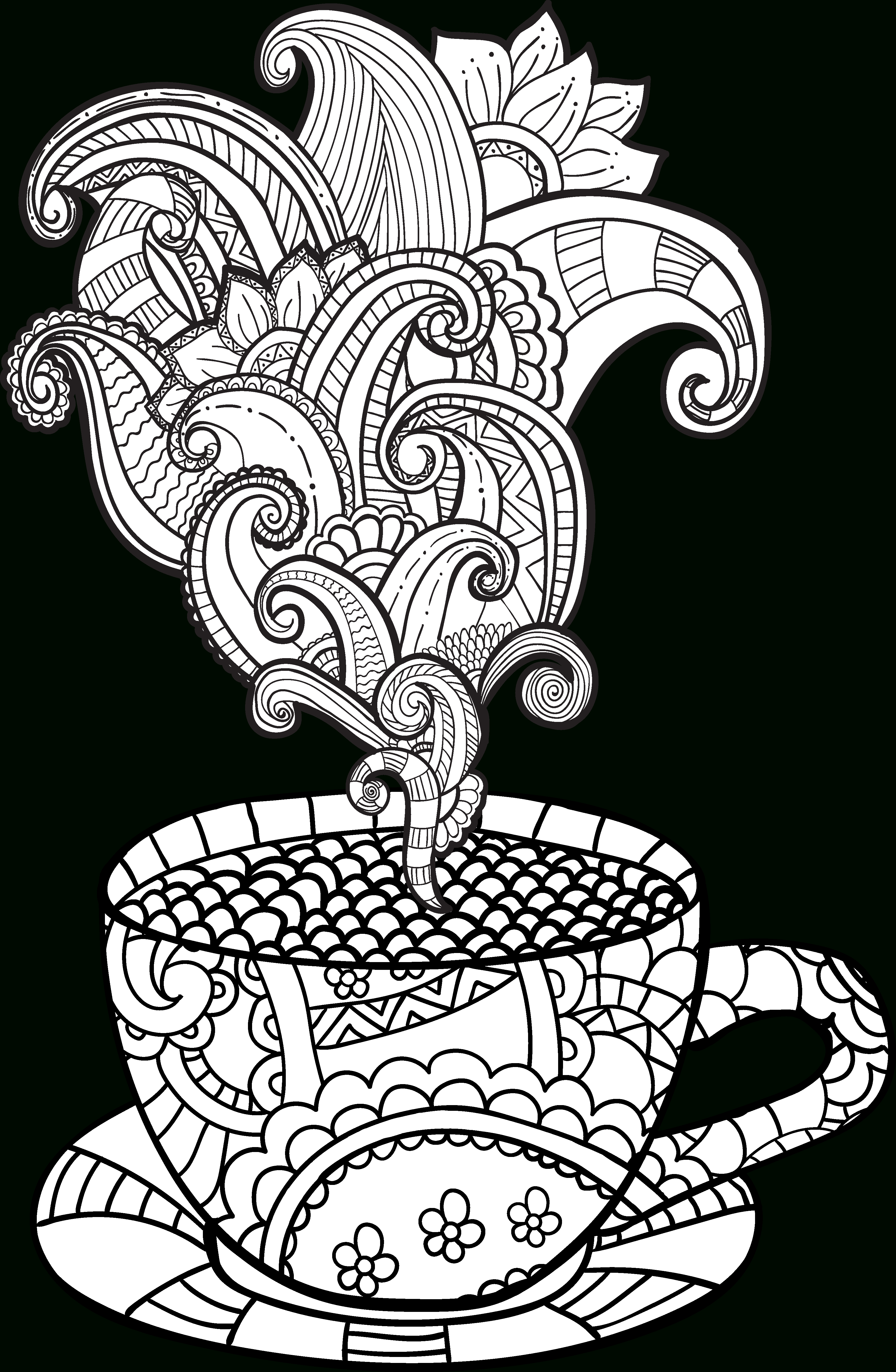 Vector Coffee Tea Cup #125 | Cricut | Adult Coloring, Printable - Free Printable Tea Cup Coloring Pages
