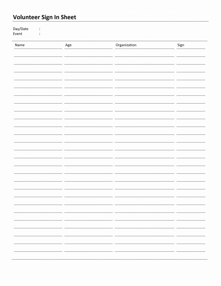 Volunteer Sign In Sheet - Free Printable Volunteer Forms - Free Printable