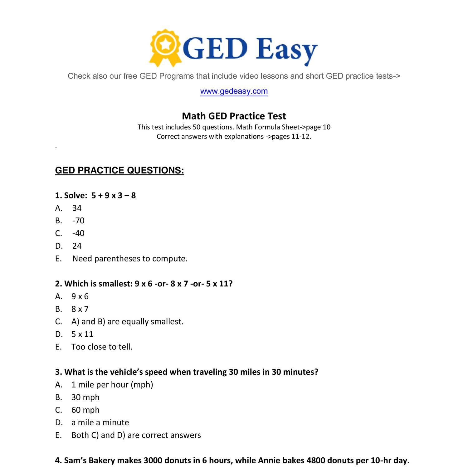 pre ged math test