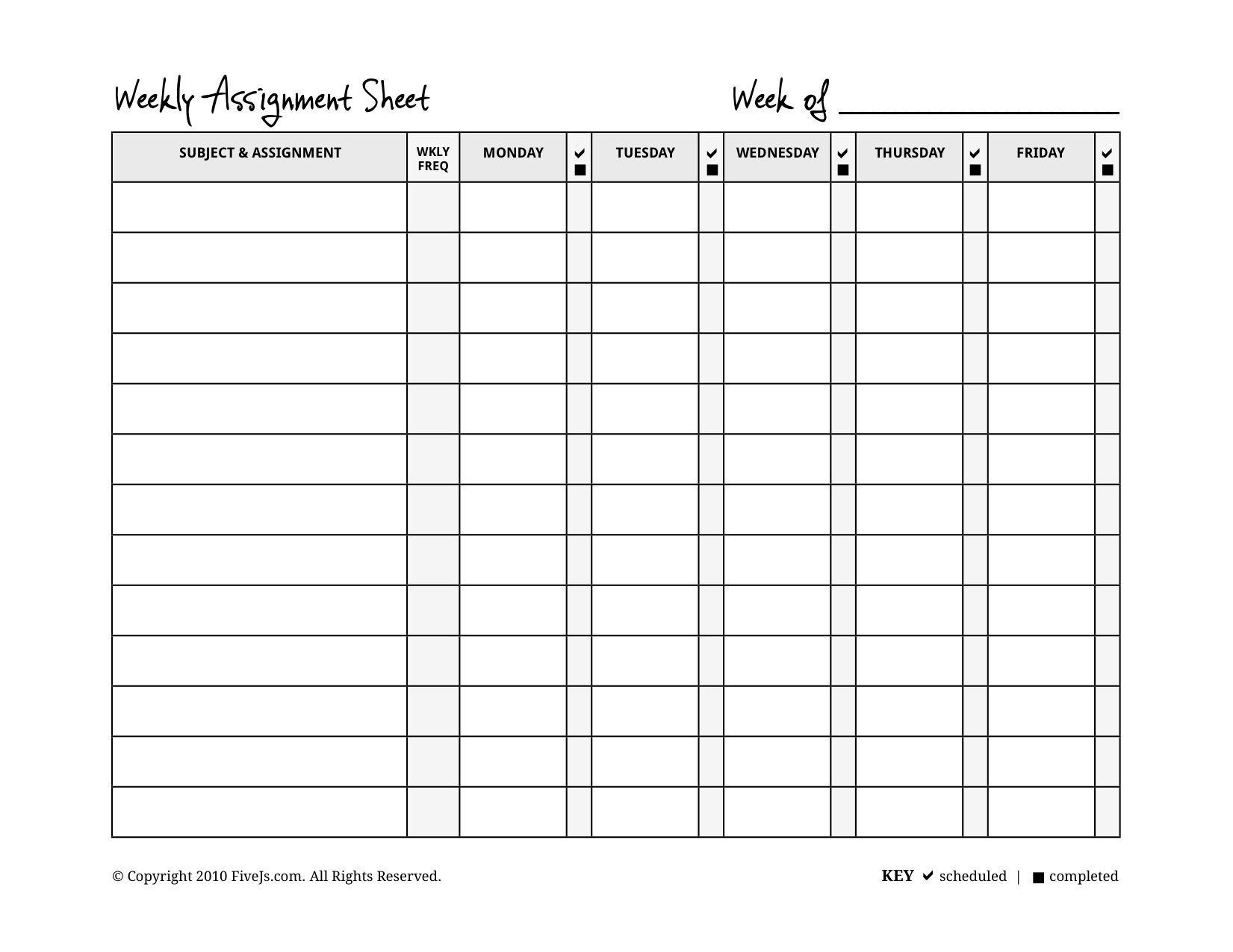 Weekly Assignment Planner - Kaza.psstech.co - Free Printable Homework Assignment Sheets