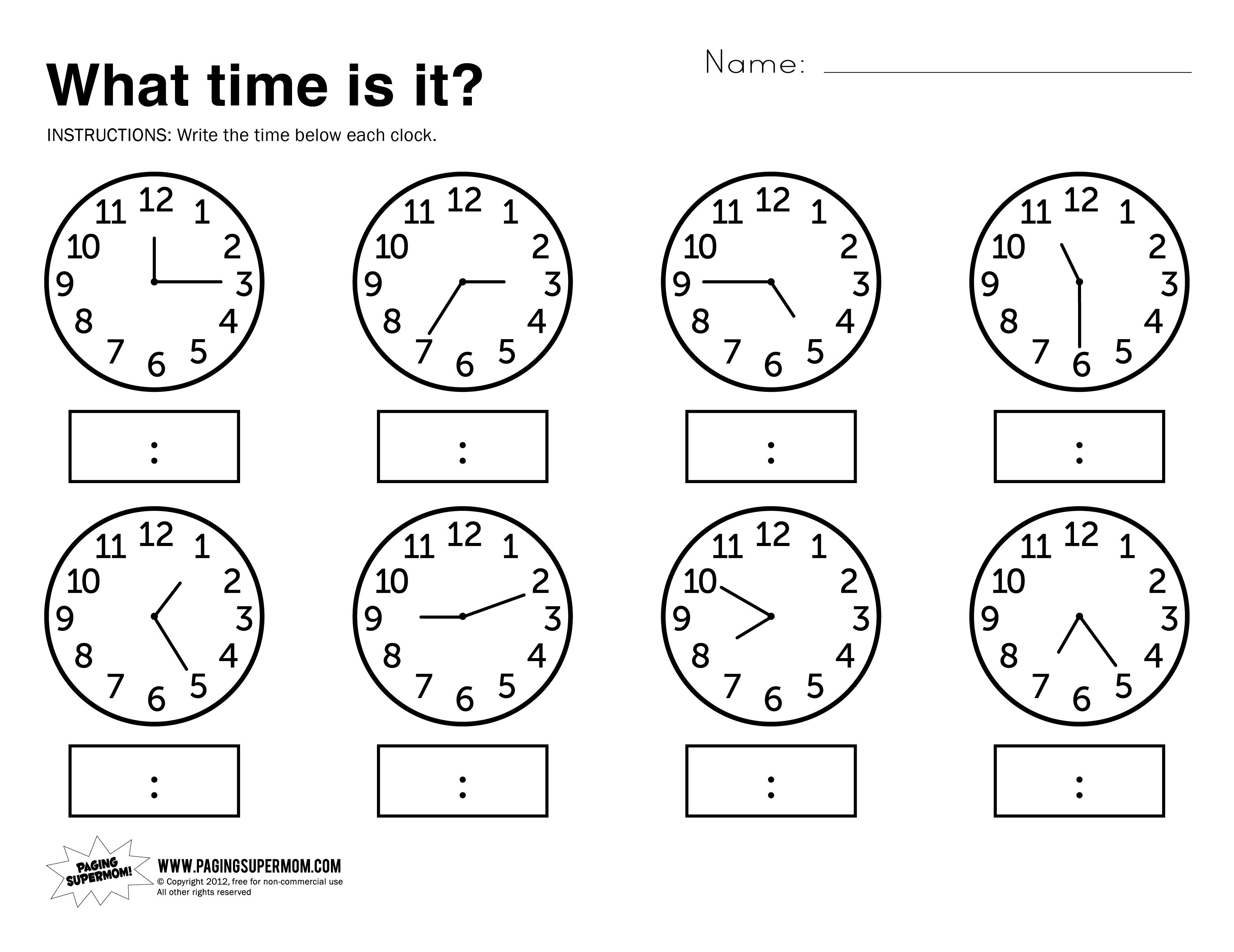 What Time Is It Printable Worksheet | Kolbie | Kindergarten - Free Printable Time Worksheets For Kindergarten
