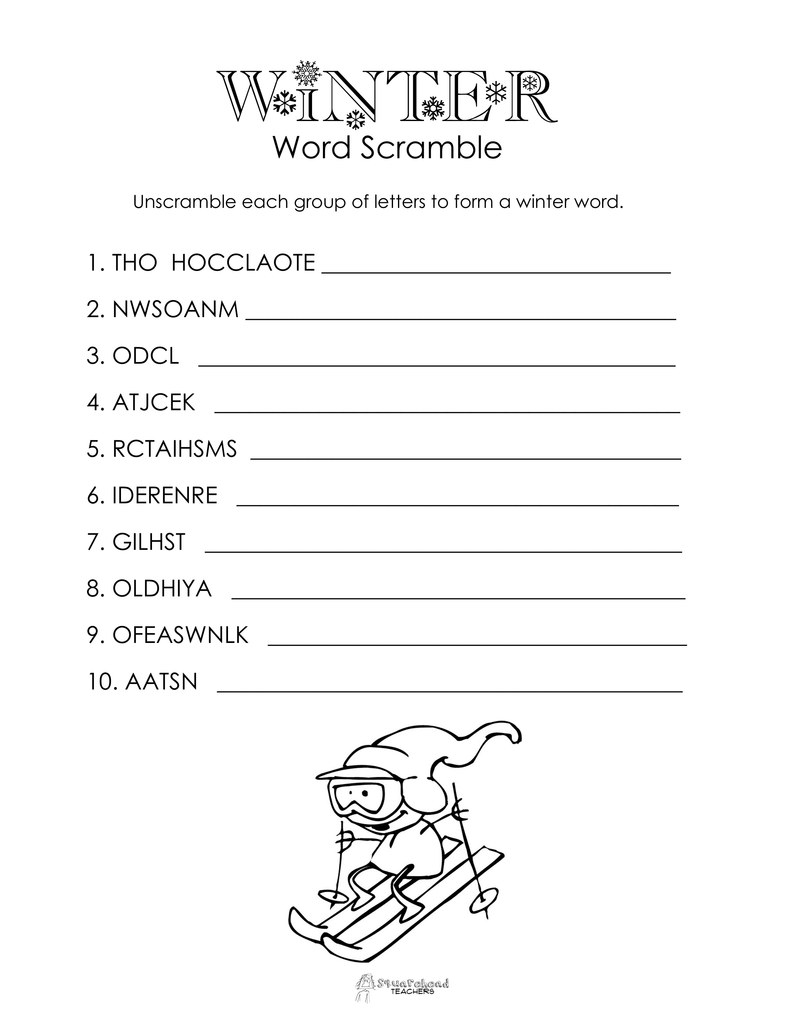 Winter Word Scramble (Free Worksheet!) | Squarehead Teachers - Free Printable Word Scramble Worksheets