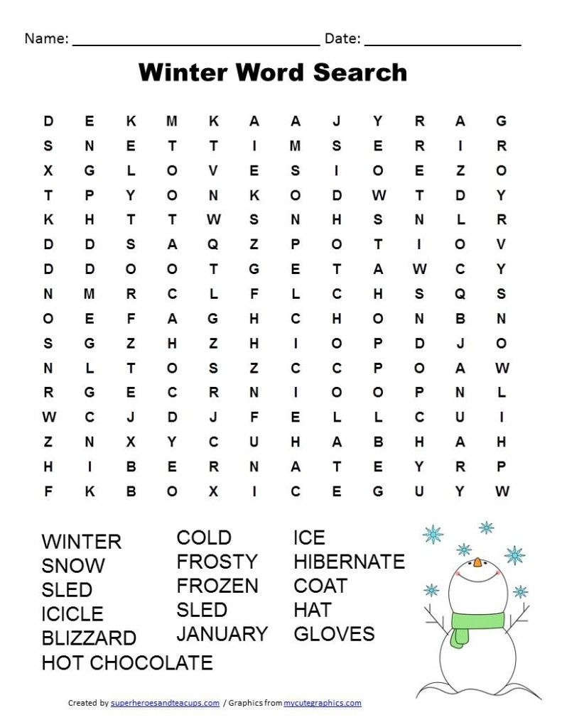 Winter Word Search Free Printable | Winter | Winter Word Search - Word Find Maker Free Printable