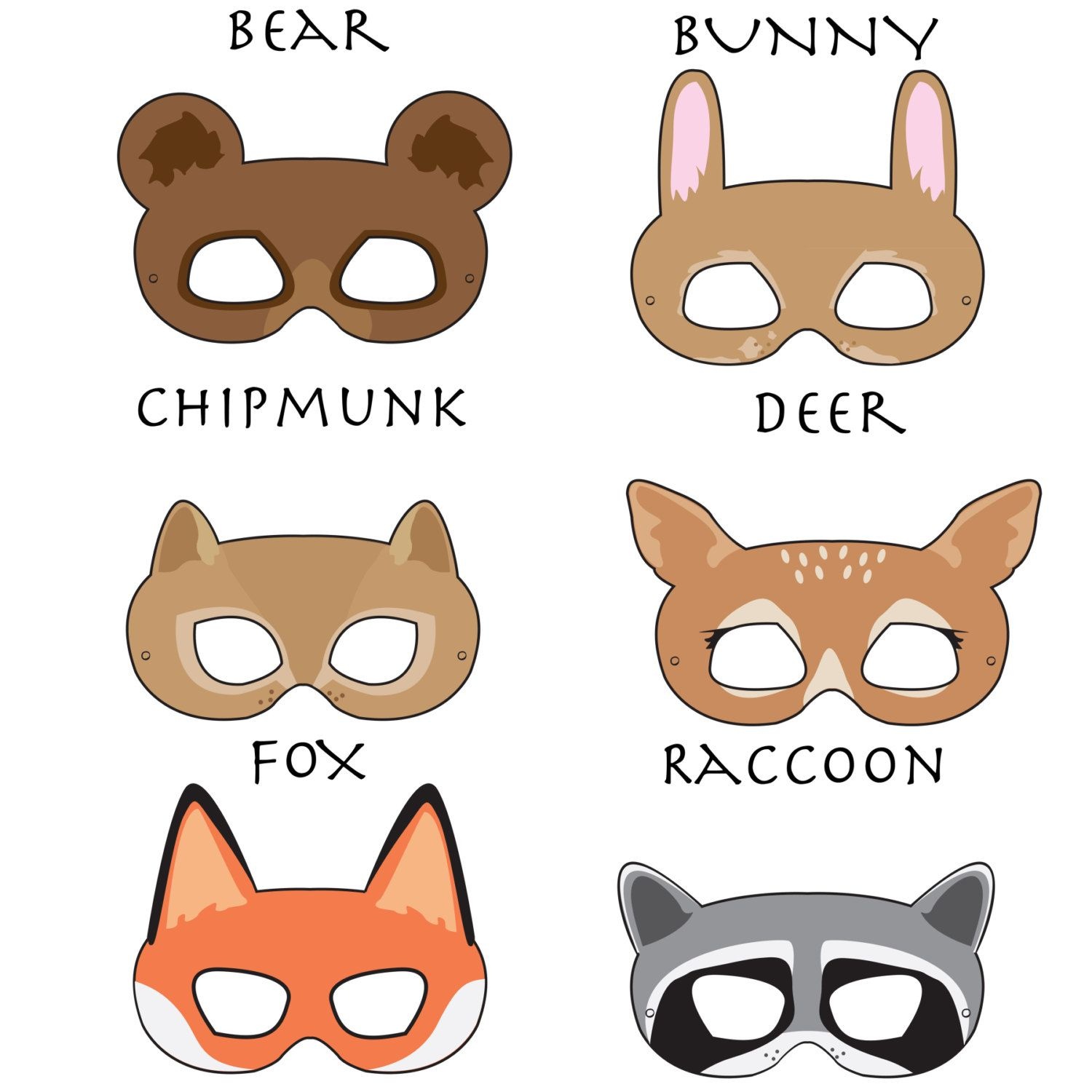 Woodland Forest Animals Printable Masks, Woodland Animal Mask, Bear - Free Printable Chipmunk Mask