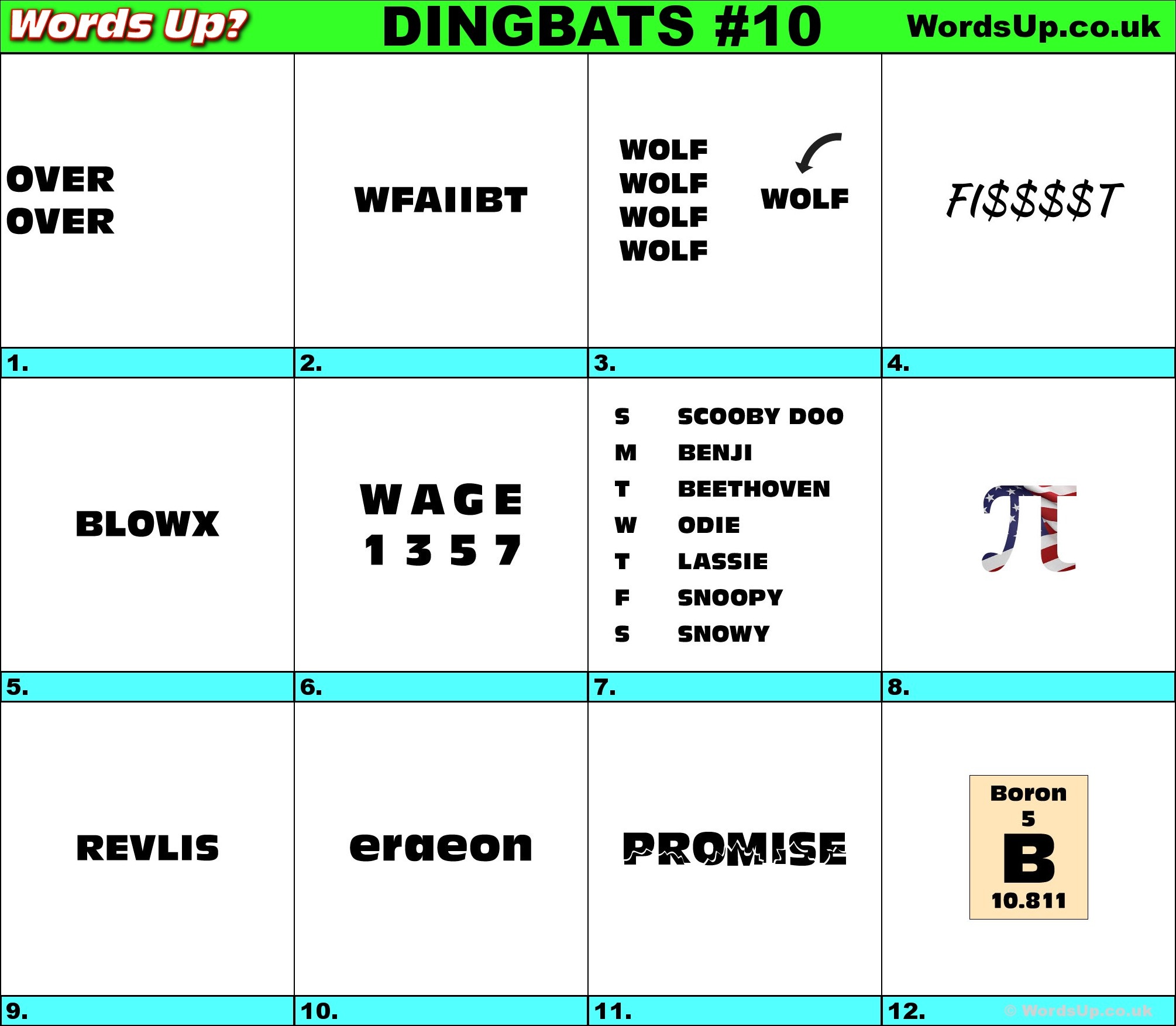 Words Up? Dingbat Puzzles - Free Printable Dingbats Puzzles