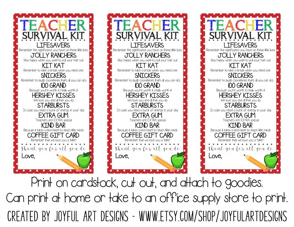 Teacher Survival Kit Printable