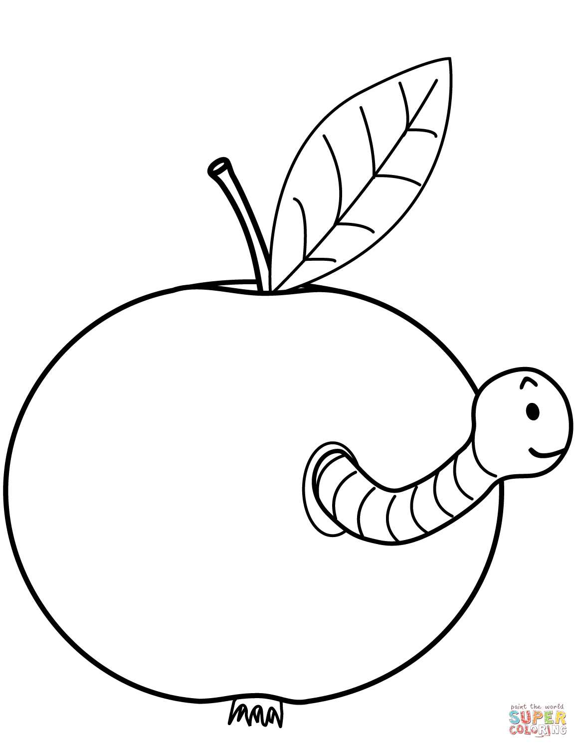 Worm Is Coming Out Of Apple Coloring Page | Free Printable Coloring - Free Printable Worm Worksheets