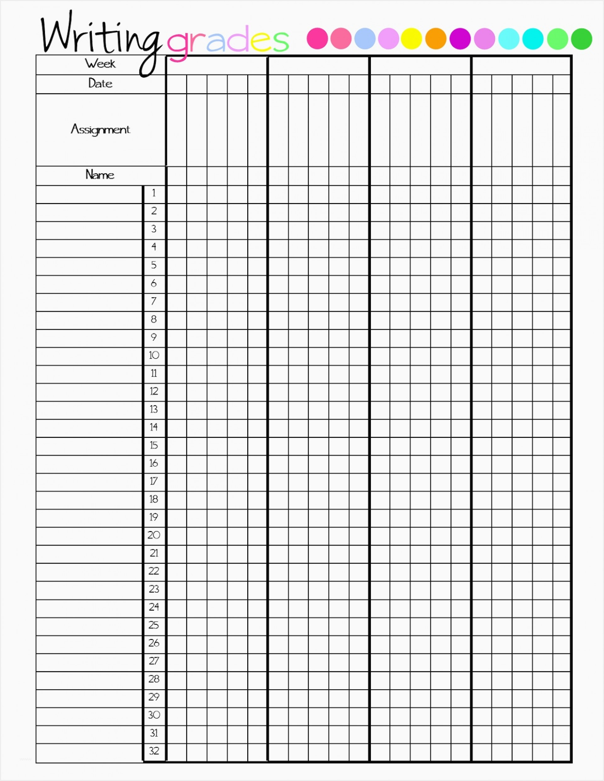 Printable Free Printable Gradebook Template