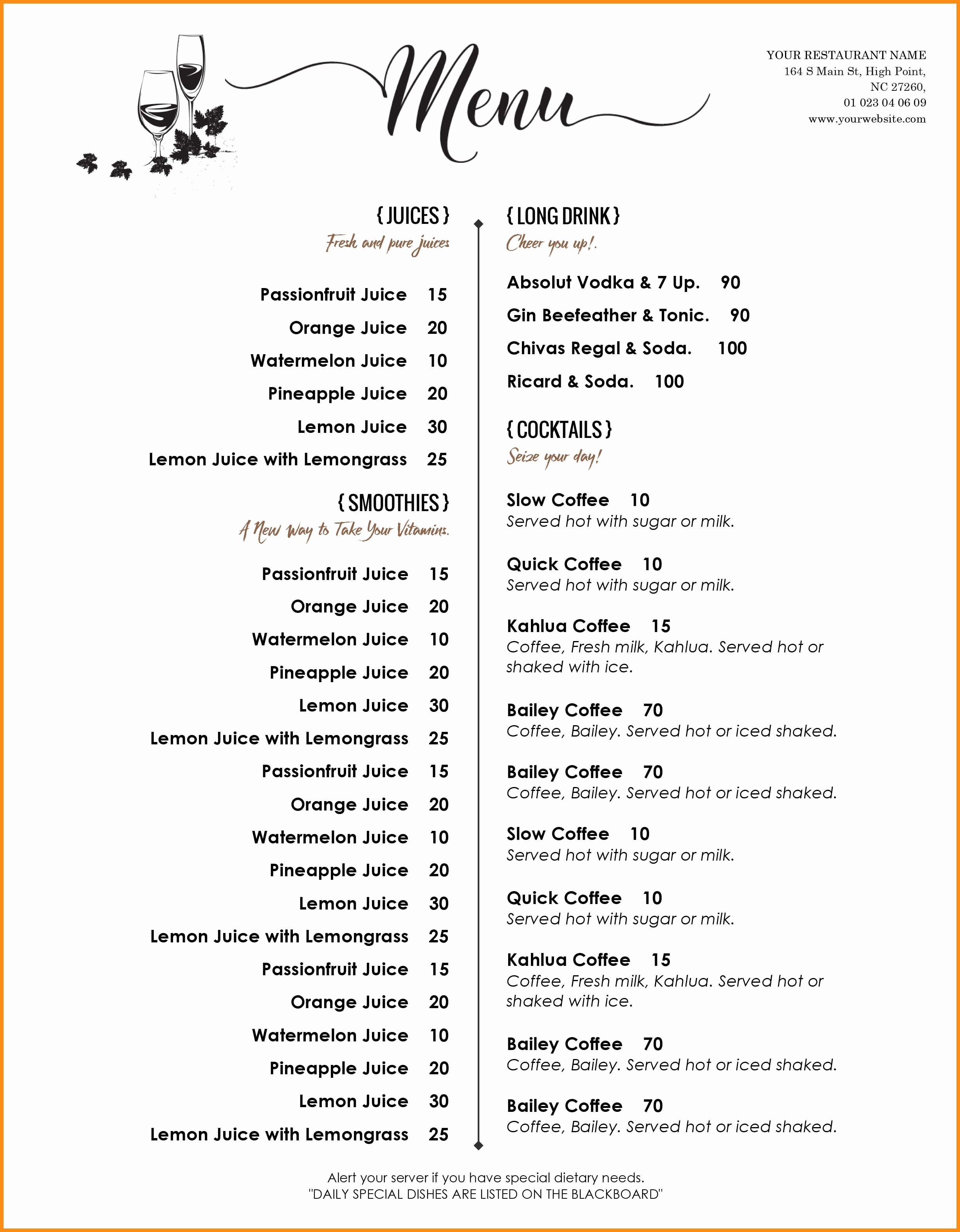 004 Free Printable Drink Menu Template Elegant Templates Word Of - Free Printable Menu Templates Word