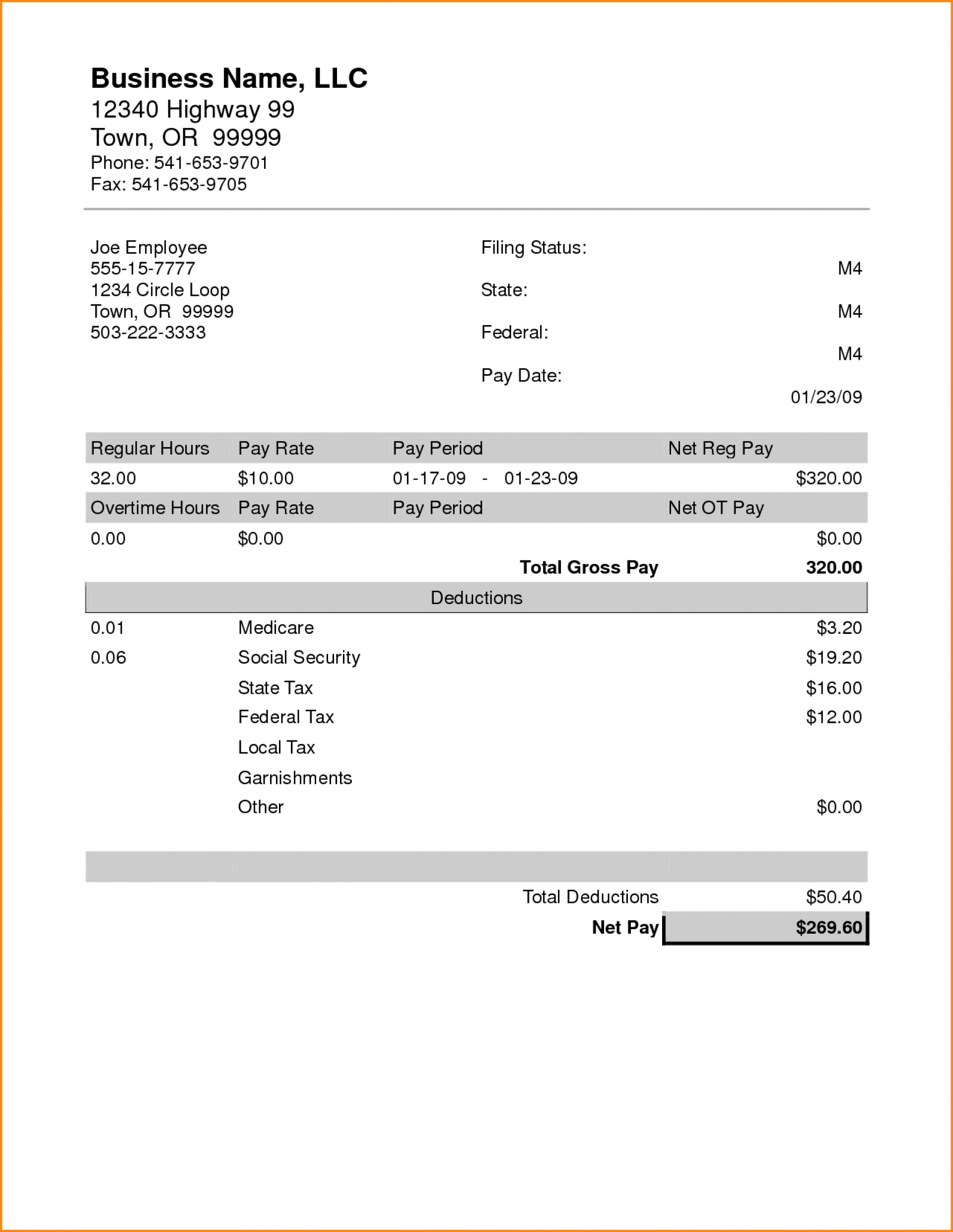 016 Blank Payroll Stub Printable Stubs Free Pay Template Downloads - Free Printable Check Stubs Download