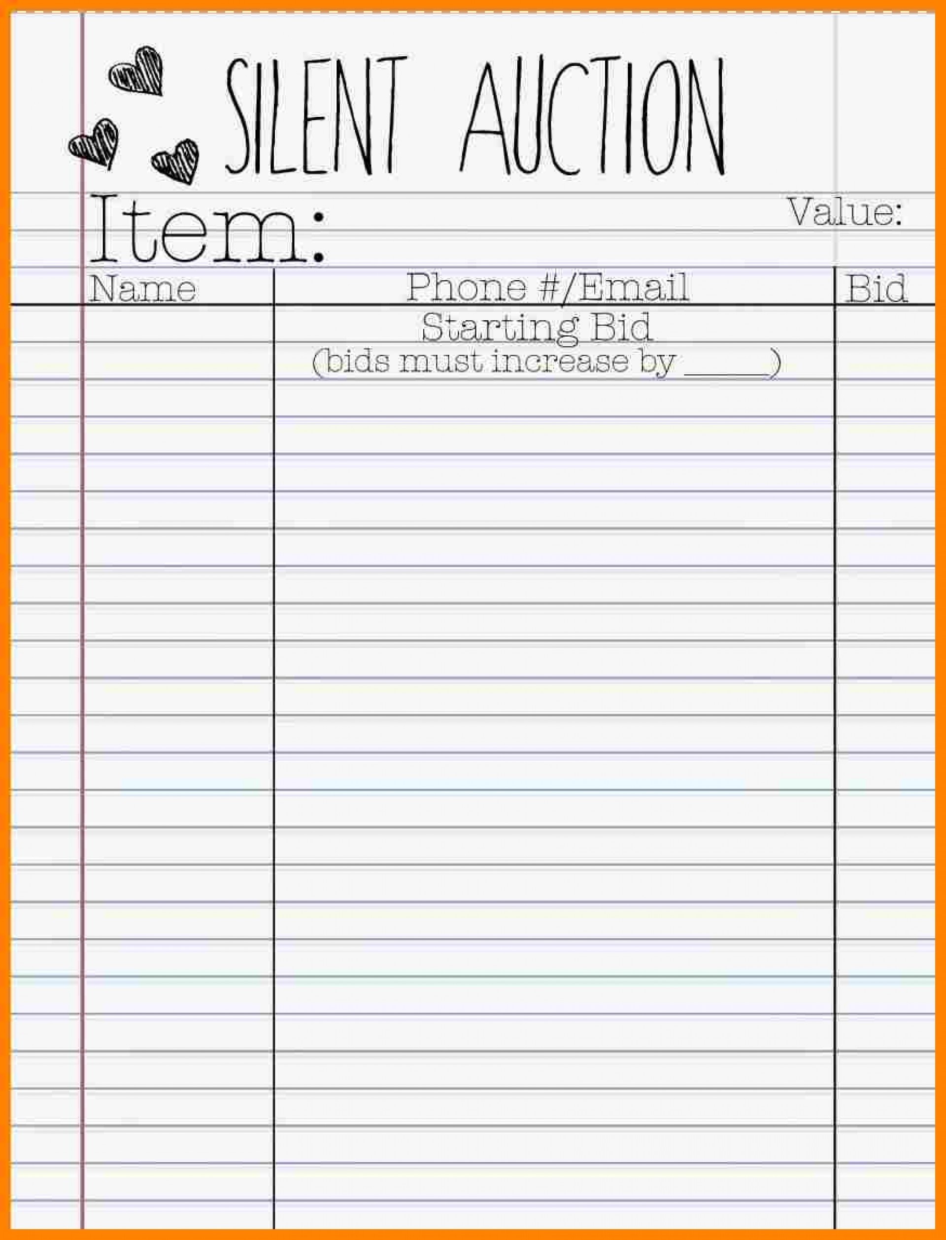 Silent Auction Forms Printable Printable Forms Free Online